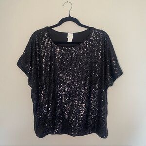 H&M black sequin party top with short sleeves. Size medium.